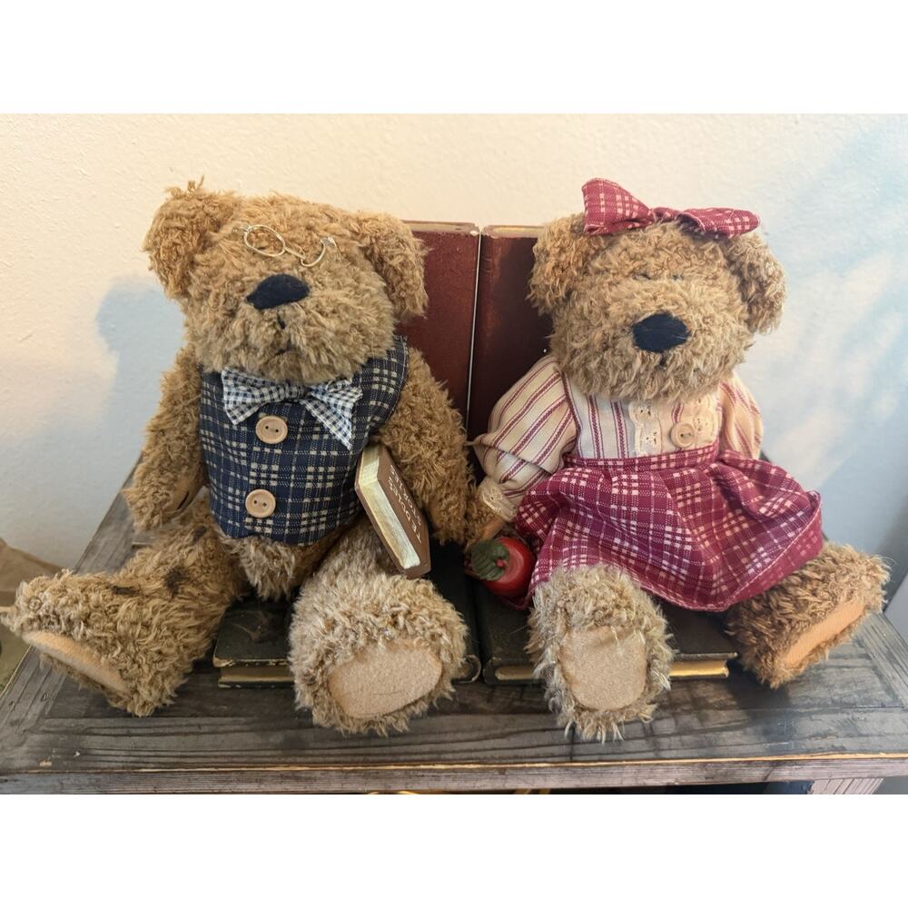 Vintage Teddy Bear Bookends Plush Boy Girl Bears “Books Are Fun” Nursery Decor